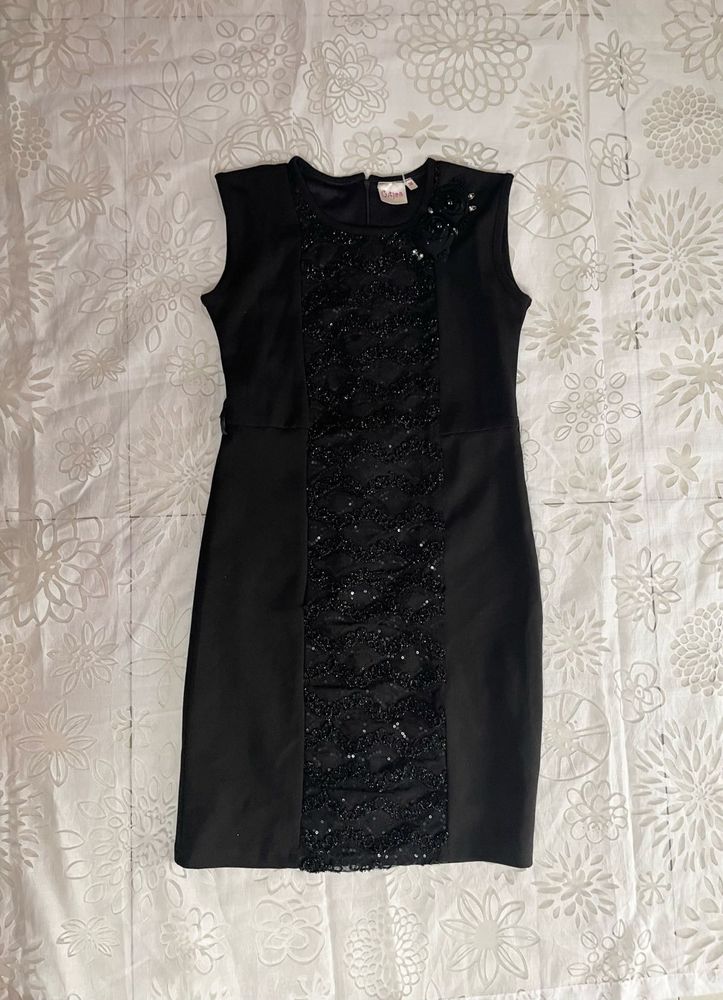 Black Sleeveless Lace Panel Sheath Dress