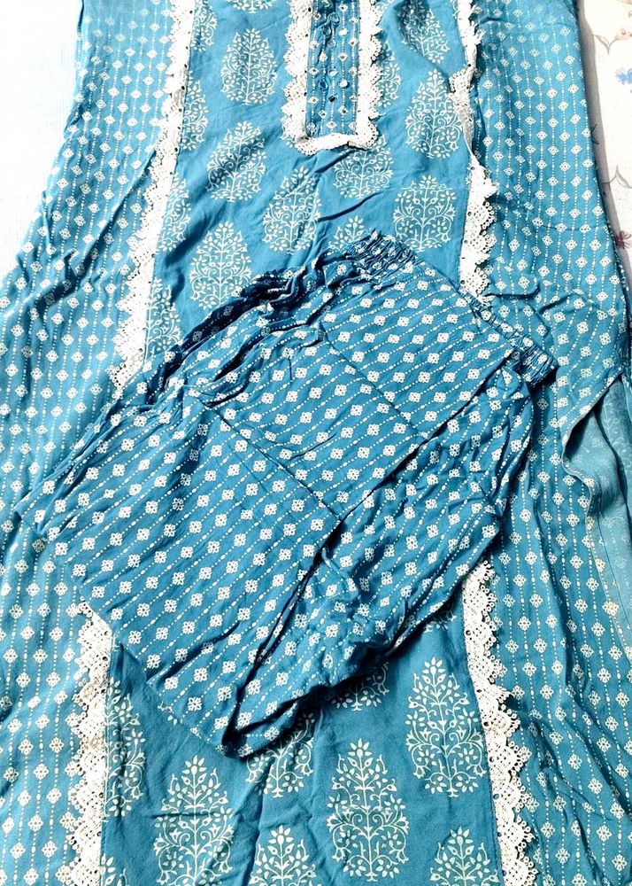 Teal Blue Kurta with Pants Set pure cotton