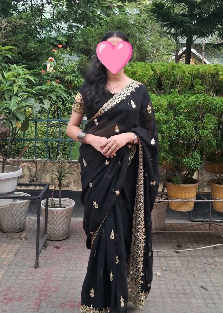 Elegant Black Embroidered Saree