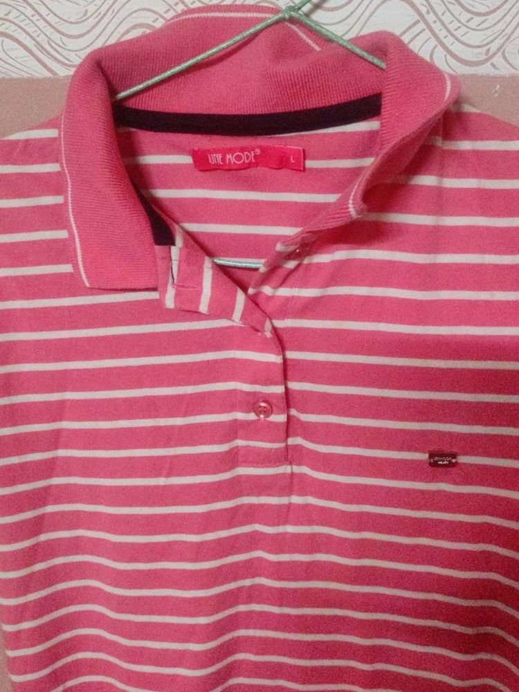 Liz Modi Striped Pink Polo