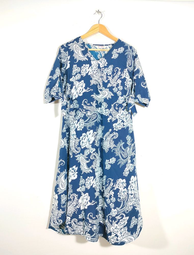 Navy Blue With White Floral Kurtas (Women's)