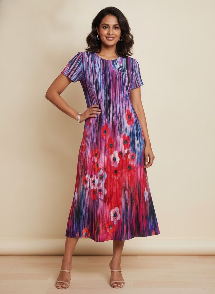 Vibrant Pleated Floral Dress