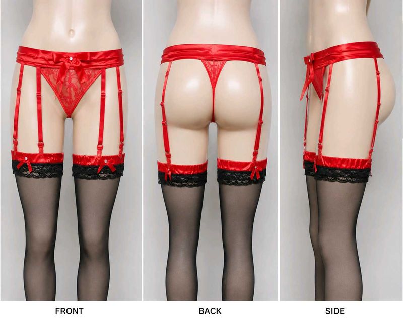 Red Lace Garter Belt &amp; Thong Set(1400)