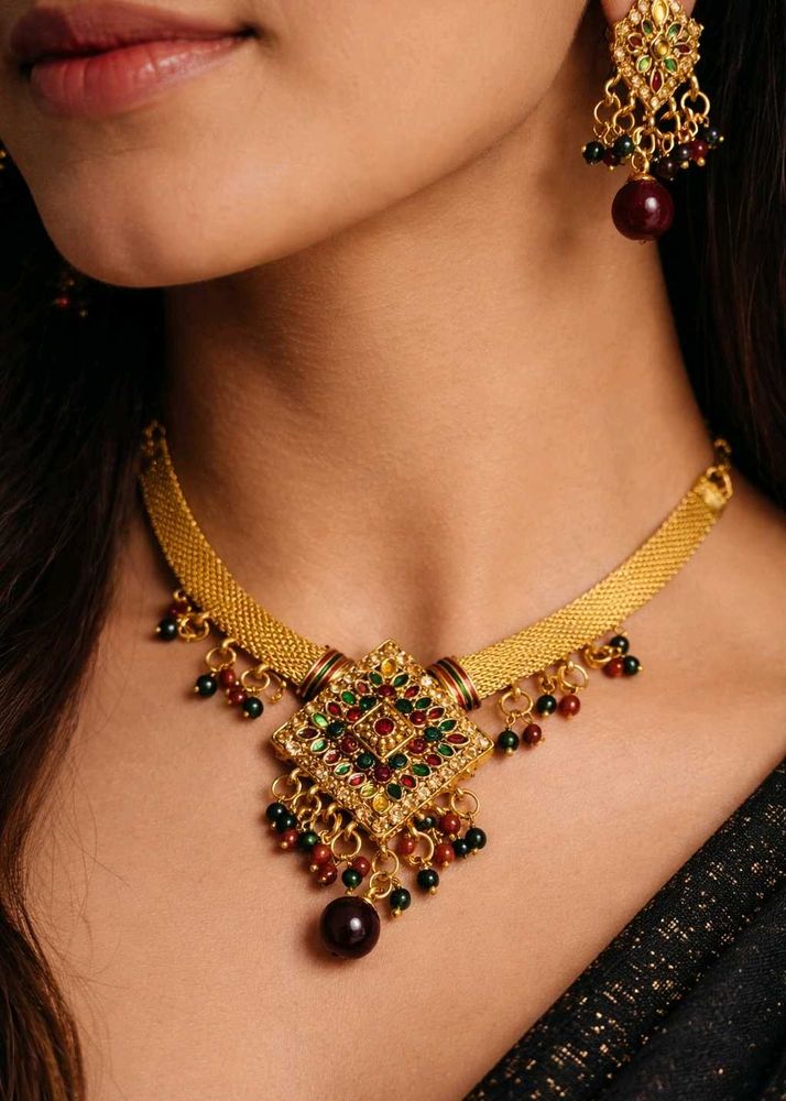 Elegant Golden Oxidized Jewelry Set