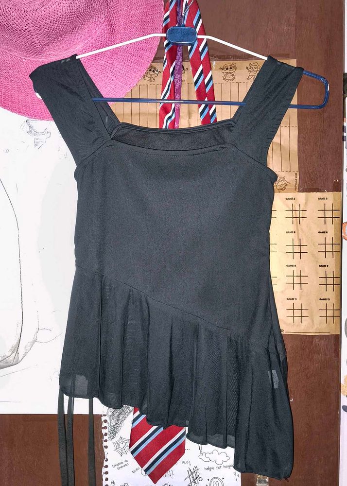 Black Asymmetrical Ruffle Top