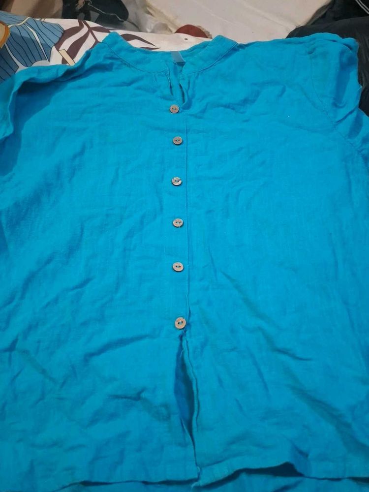 Turquoise Button-Down Kurta