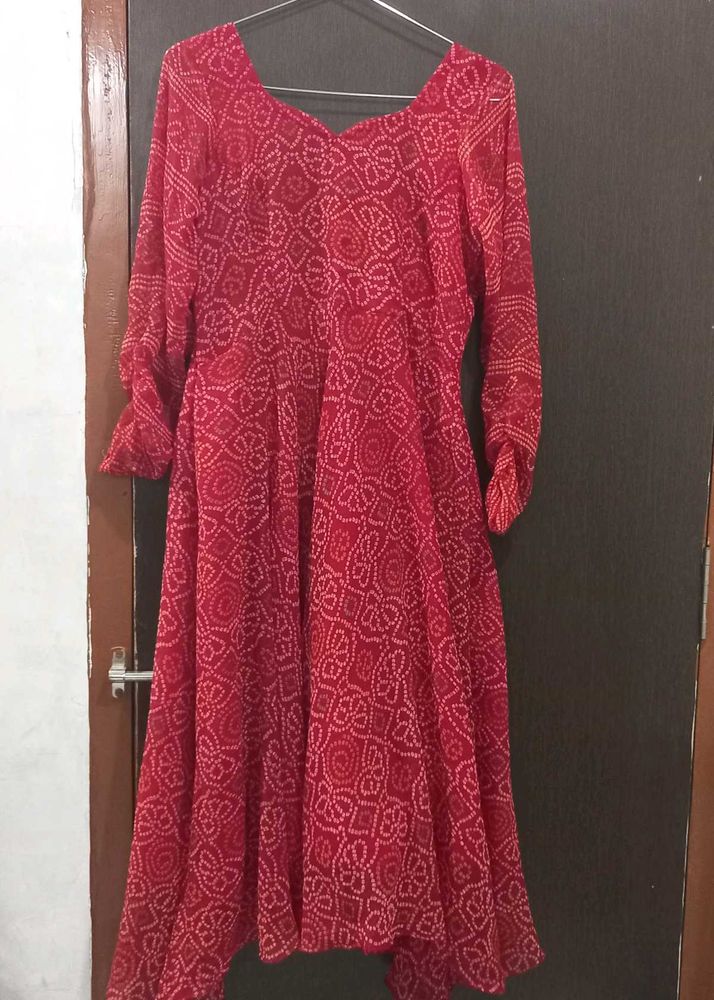 red stitched gown