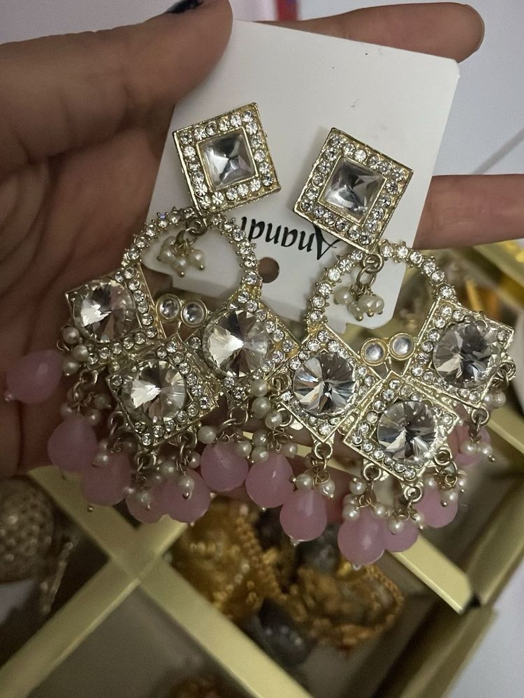 Stunning Pink &amp; Crystal Drop Earrings
