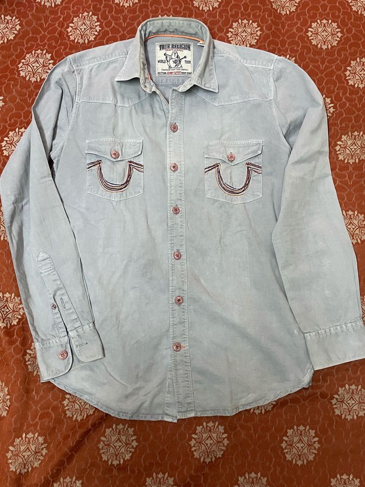 TRUE RELIGION SHIRT EMBROIDERY ON POCKETS
