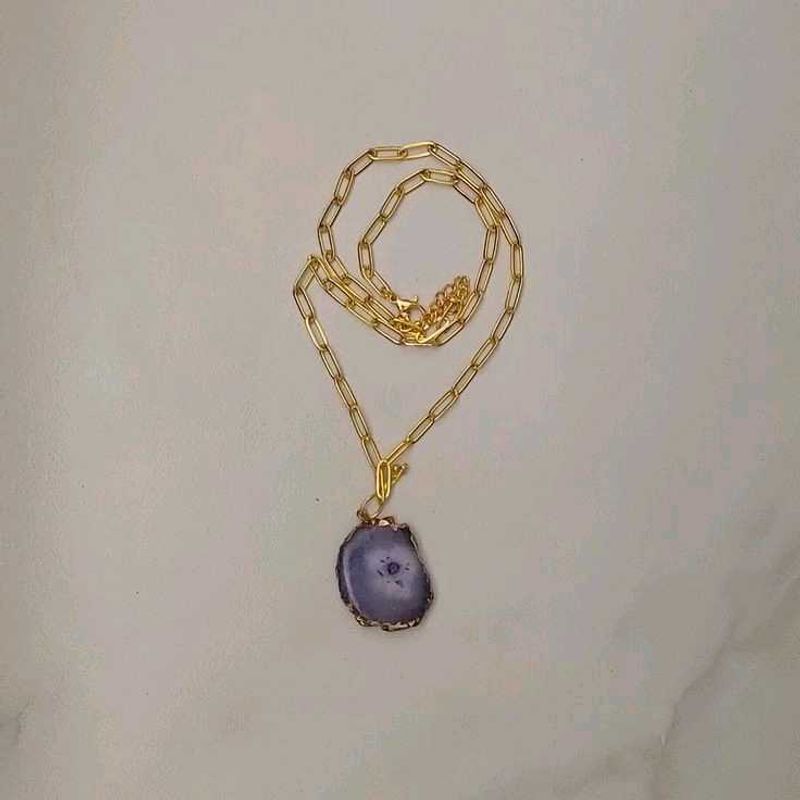 Gold Chain Purple Agate Necklace And Earrings Set