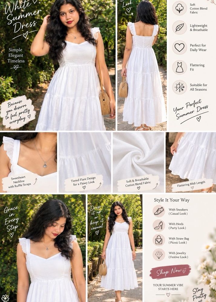 White Summer Tiered Midi Dress