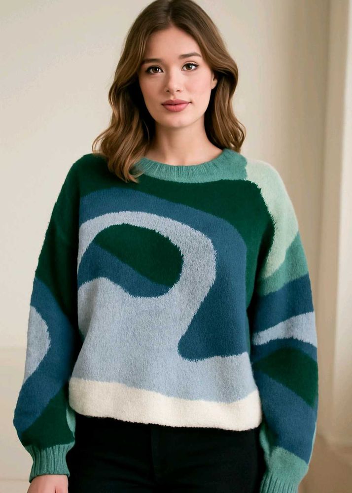 Abstract Pattern Knit Sweater🥑🎨💚