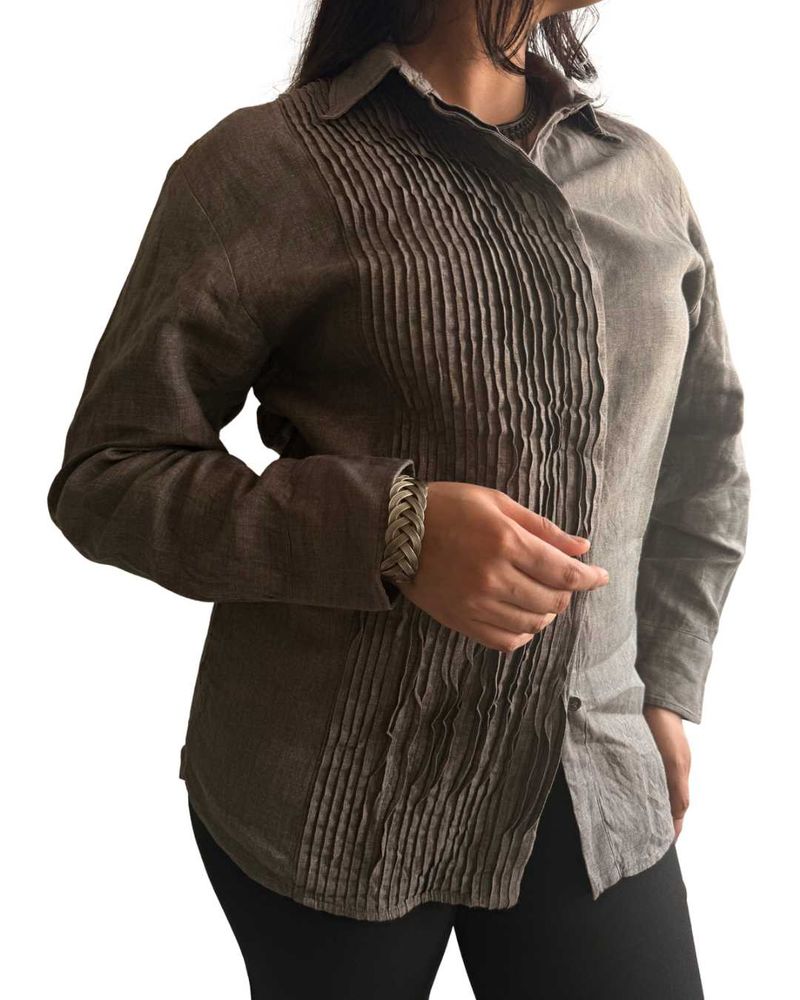 Stylish Brown Pleated Front Shirt