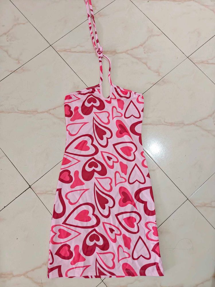 Pink Heart Print Mini Dress