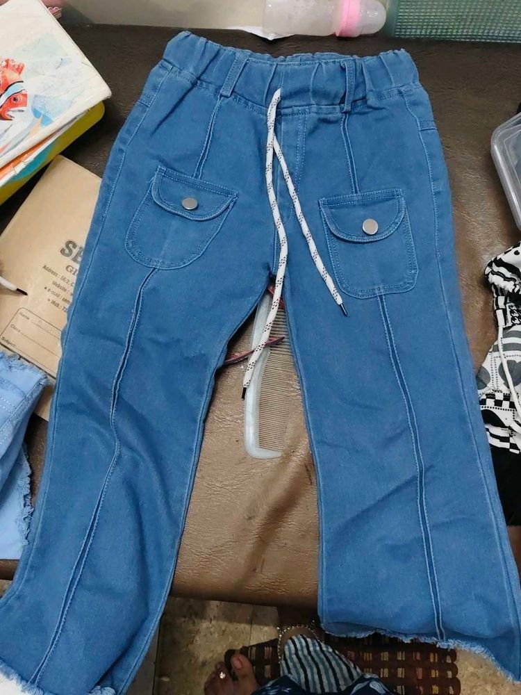 Blue Denim Cargo Pants for Girls