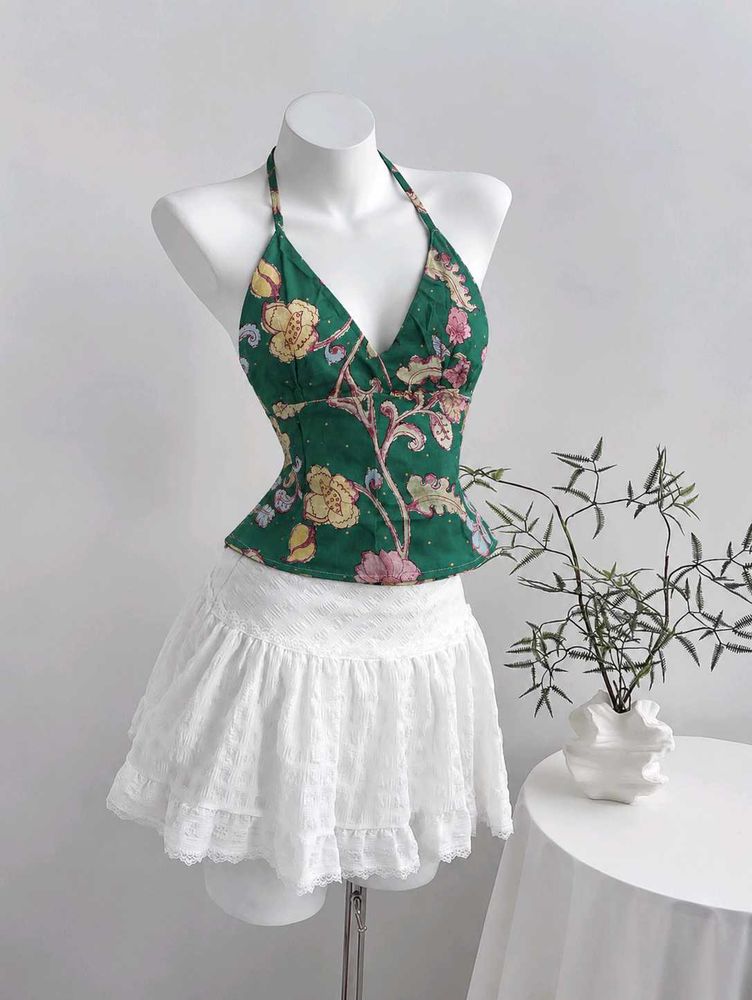 y2k Floral Halter Neck Top