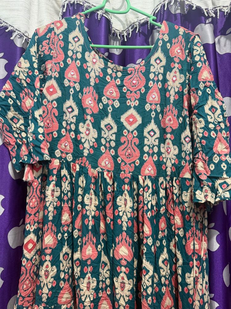 Boho Print Teal ethnic gown