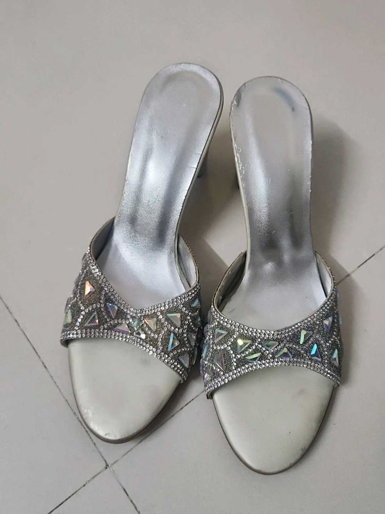 Elegant Embellished Silver Heels