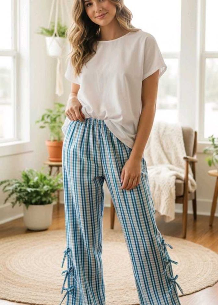 Checkered Casual Pants with Ties