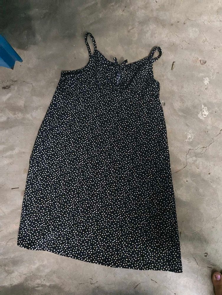 Black &amp; White Polka Dot Mini Dress