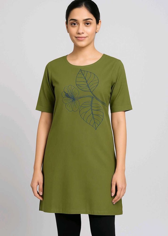 Olive Floral Print Kurti For Women