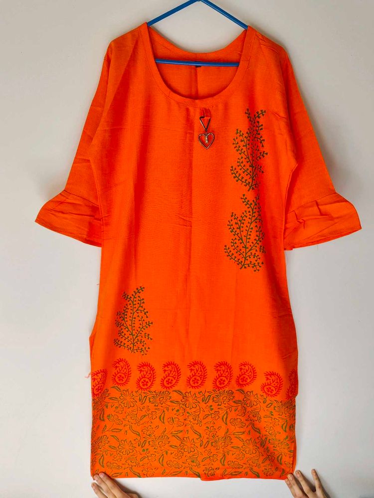 Orange Printed Kurti