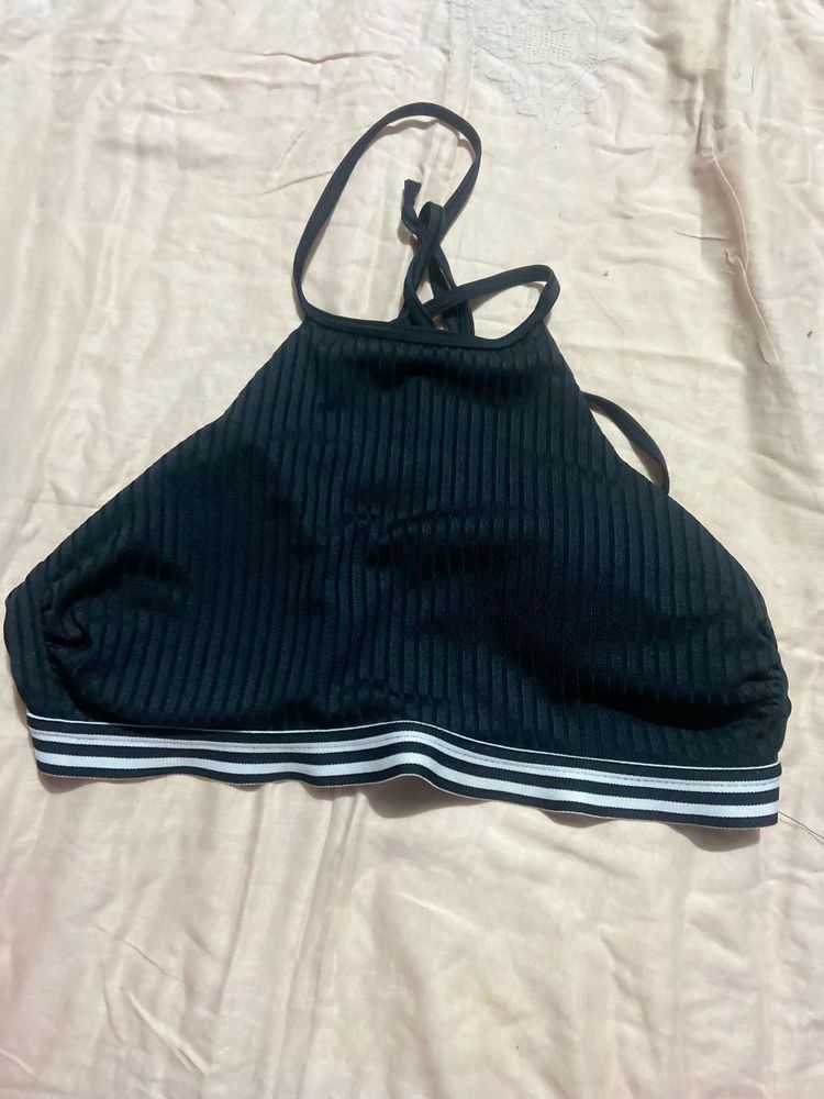 Black Ribbed Bralette Top