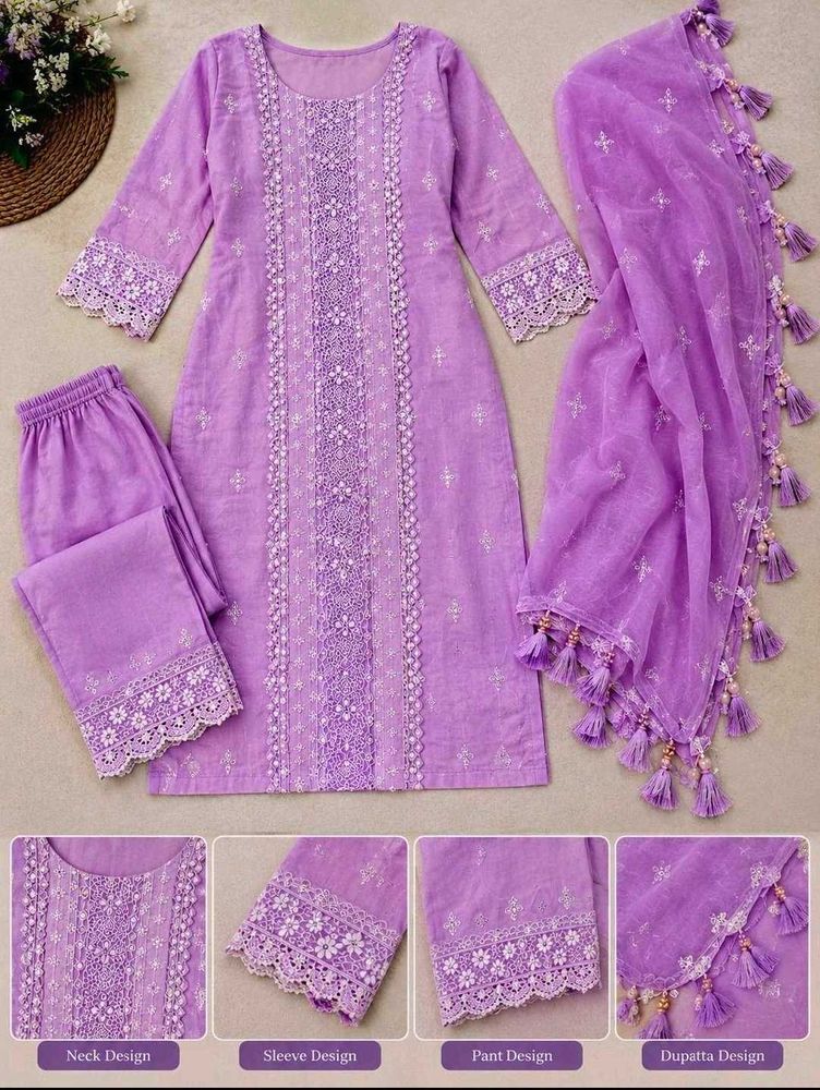 Elegant Lavender Kurta Set with Dupatta
