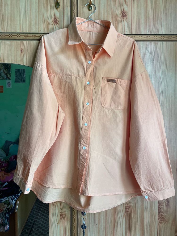 Peach Oversized Button-Up Shirt