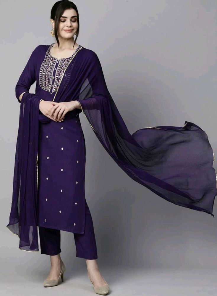 Elegant Purple Embroidered Kurta Set