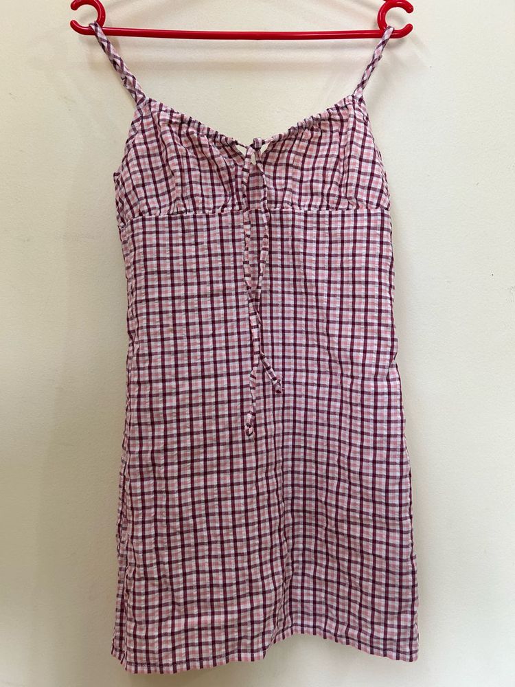 Pink Plaid Spaghetti Strap Dress