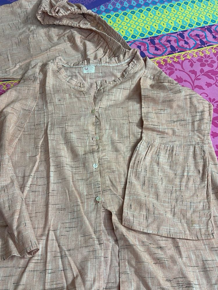 Peach Textured night suit
