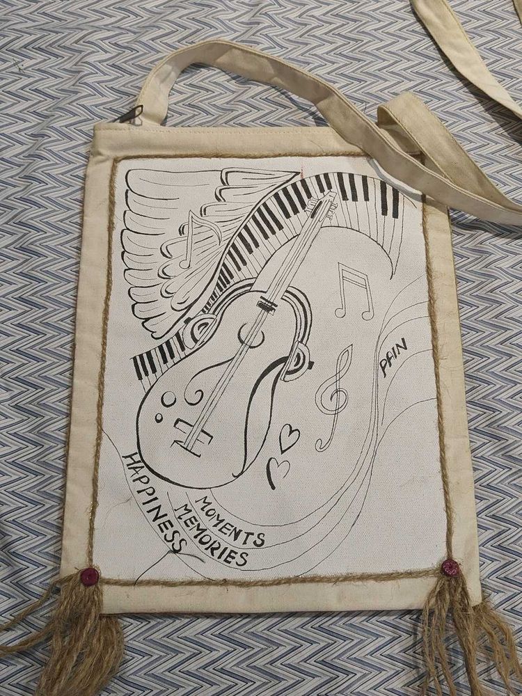 Hand-Painted Music Themed Tote Bag