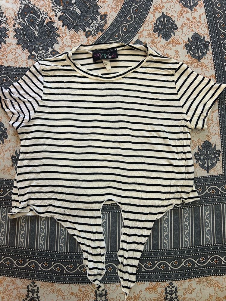Striped Tie-Front Crop Top