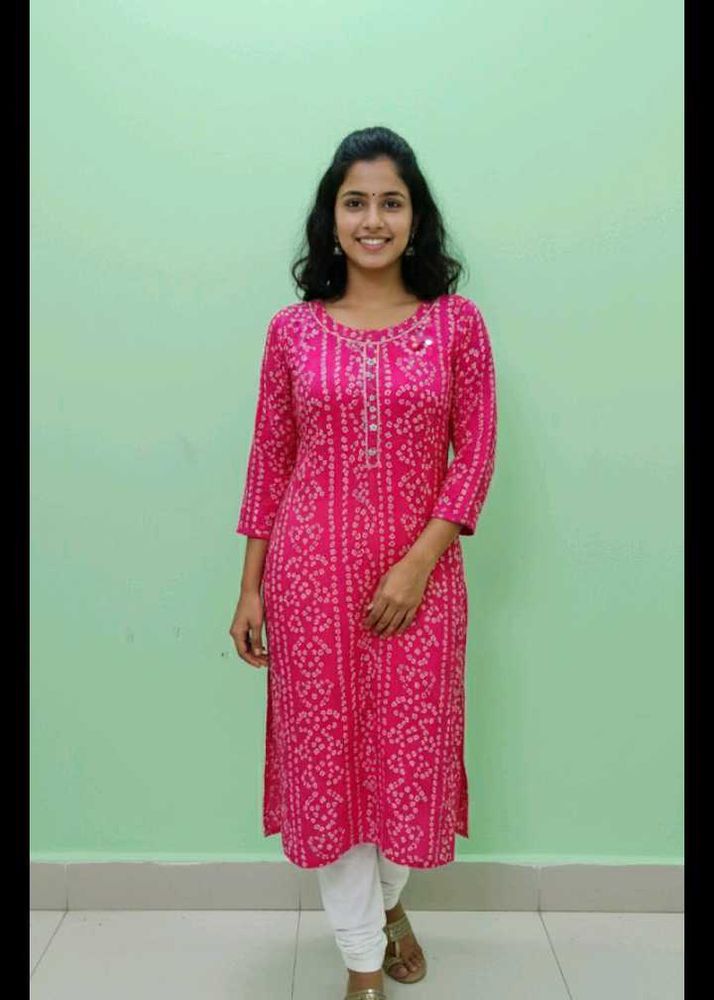 Vibrant Pink Bandhani Print Kurta