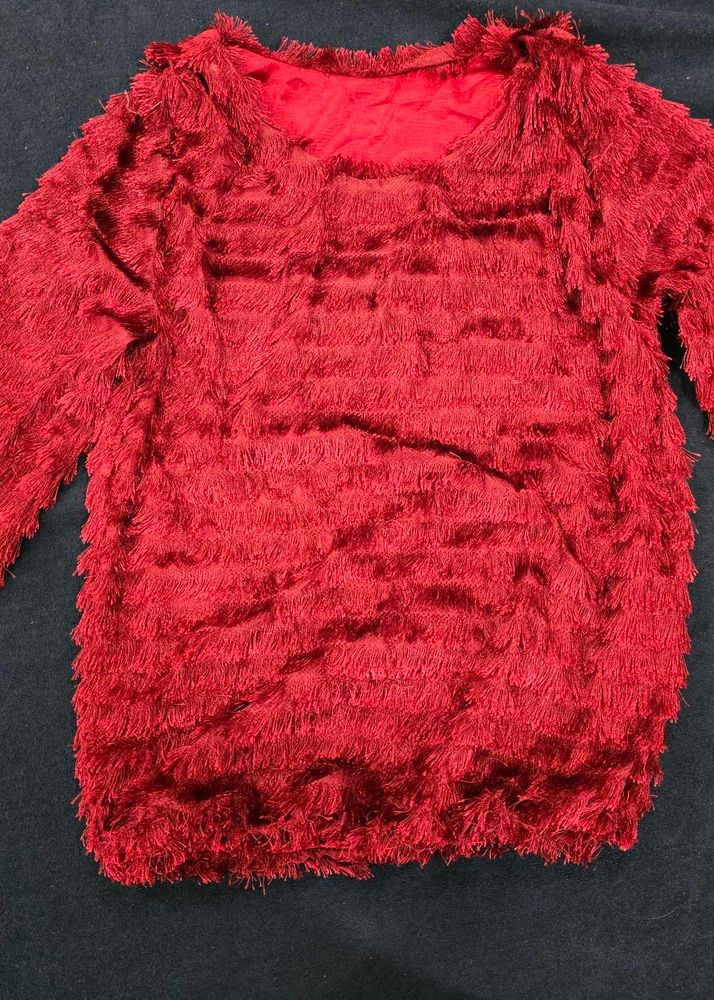 Vibrant Red Faux Fur Top