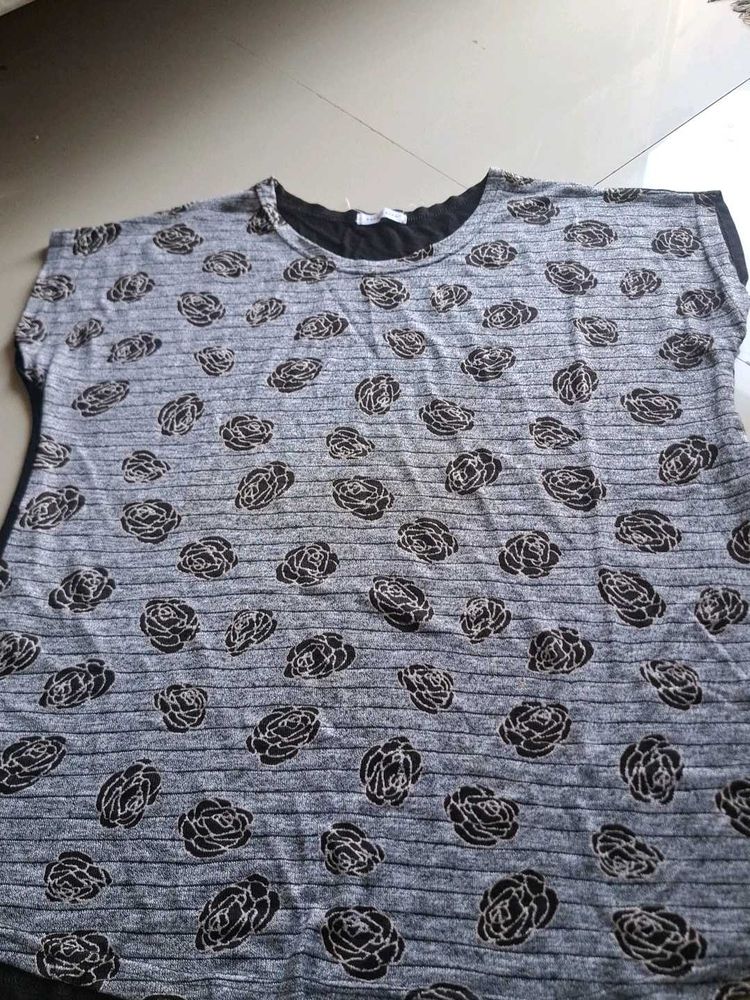 Grey Floral Print Top