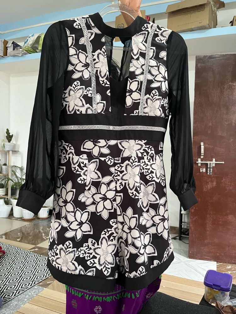 Chic Floral Black and White Dress