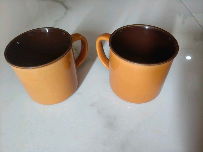 Set of 2 Orange Ceramic Mugs