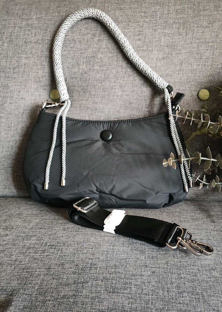 Chic Black Shoulder Bag with Rope Handle