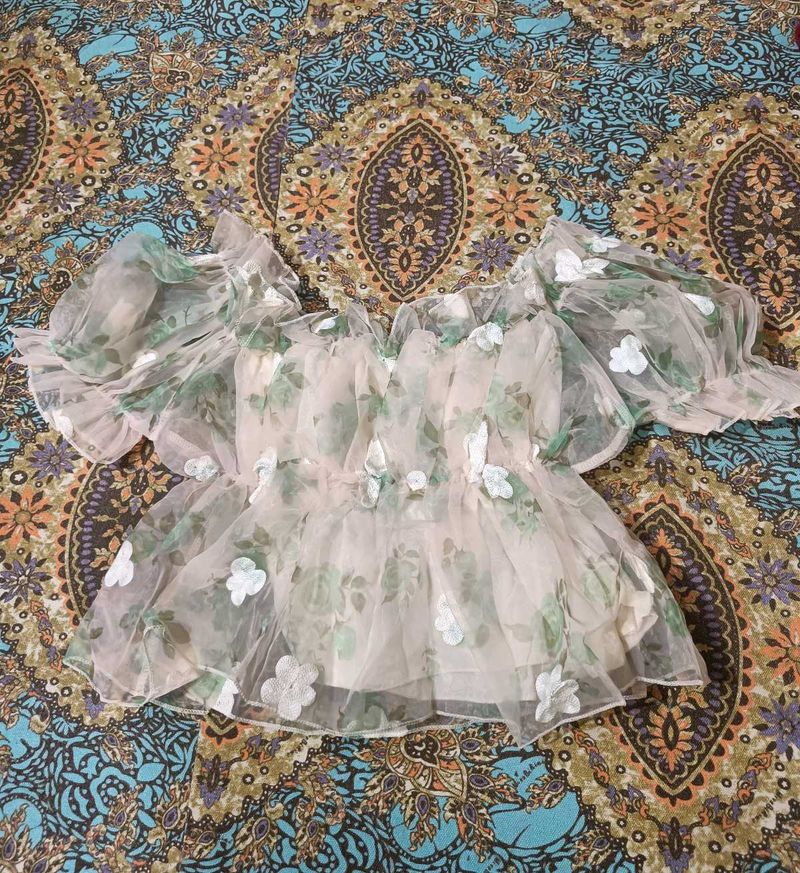 Sheer Floral Puff Sleeve Top