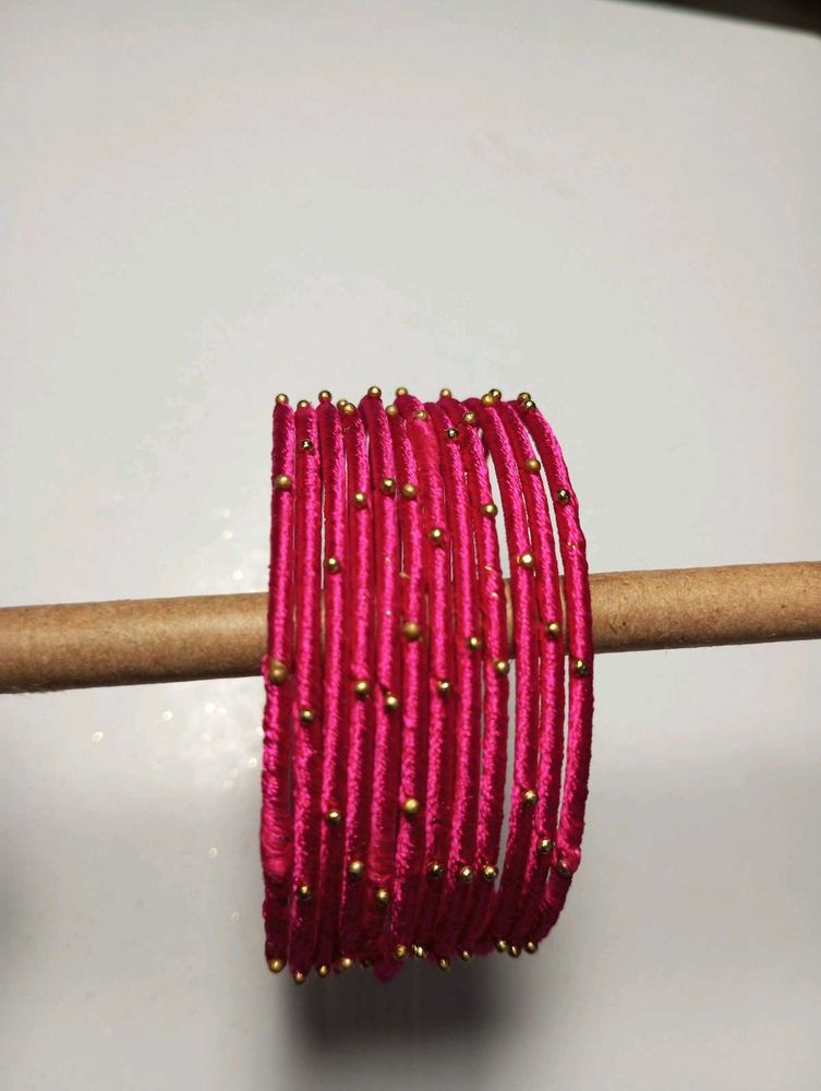 Pink &amp; Gold Silk Thread Bangles