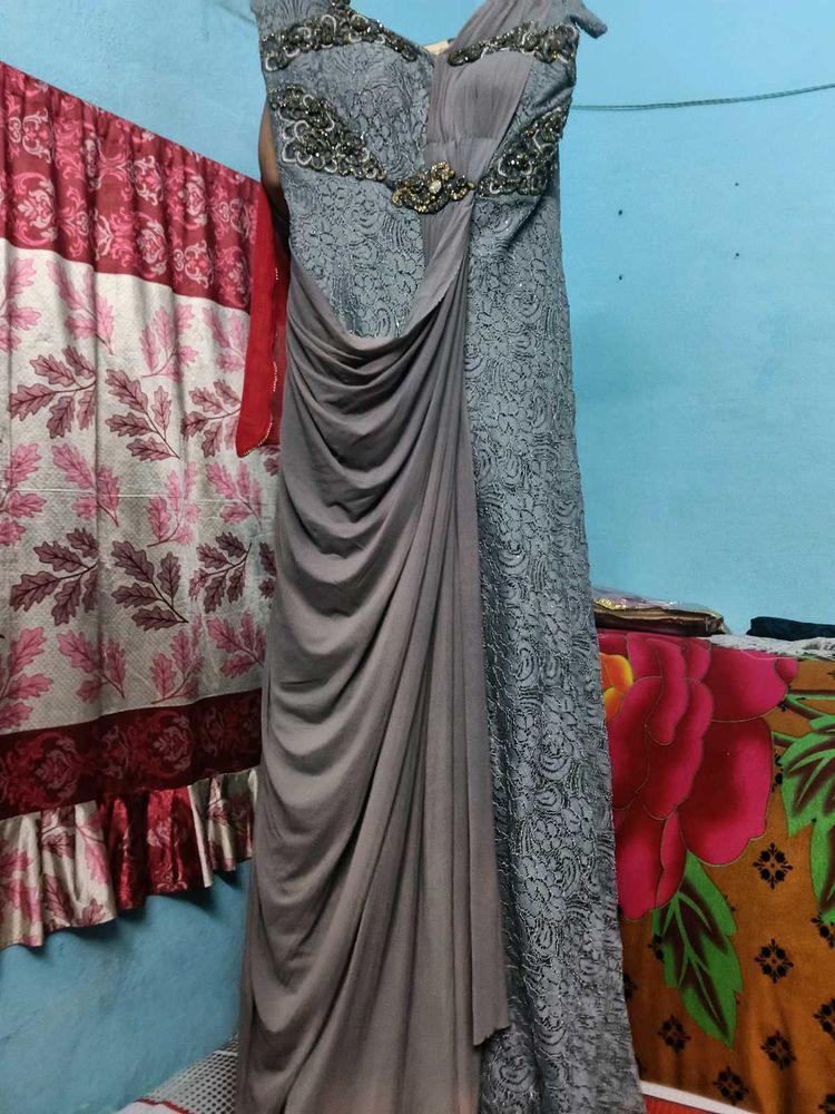 Elegant Grey Embellished Gown