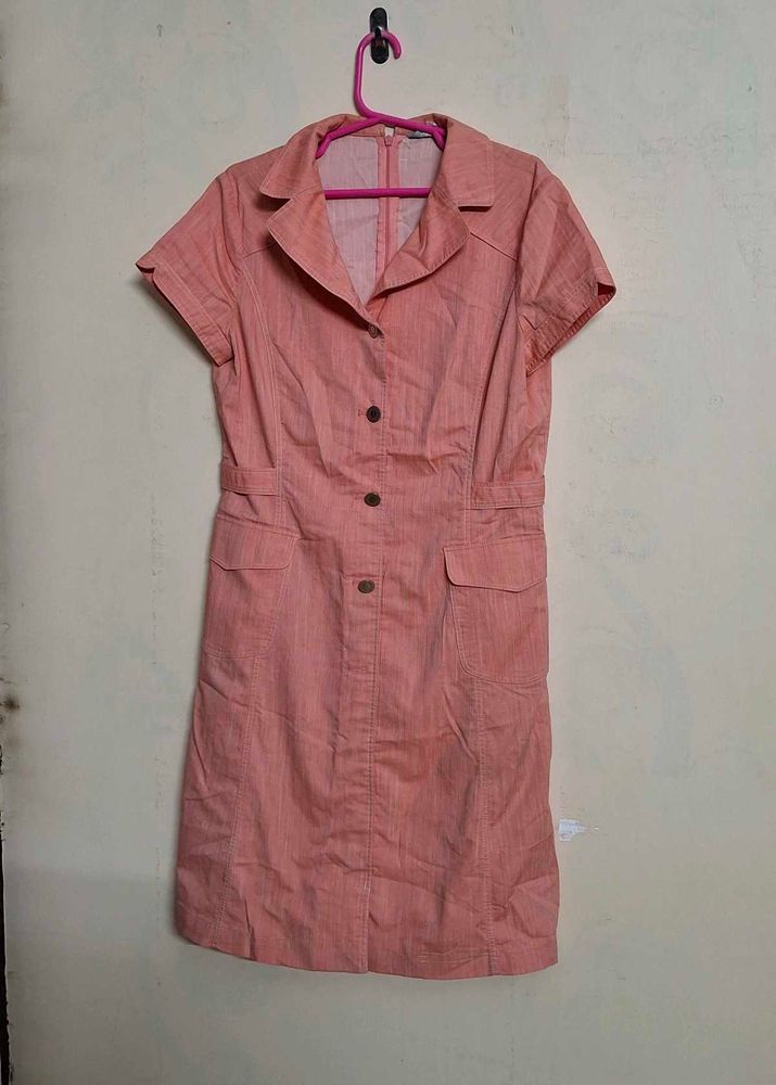 Chic Coral Button-Up Shirt Dress