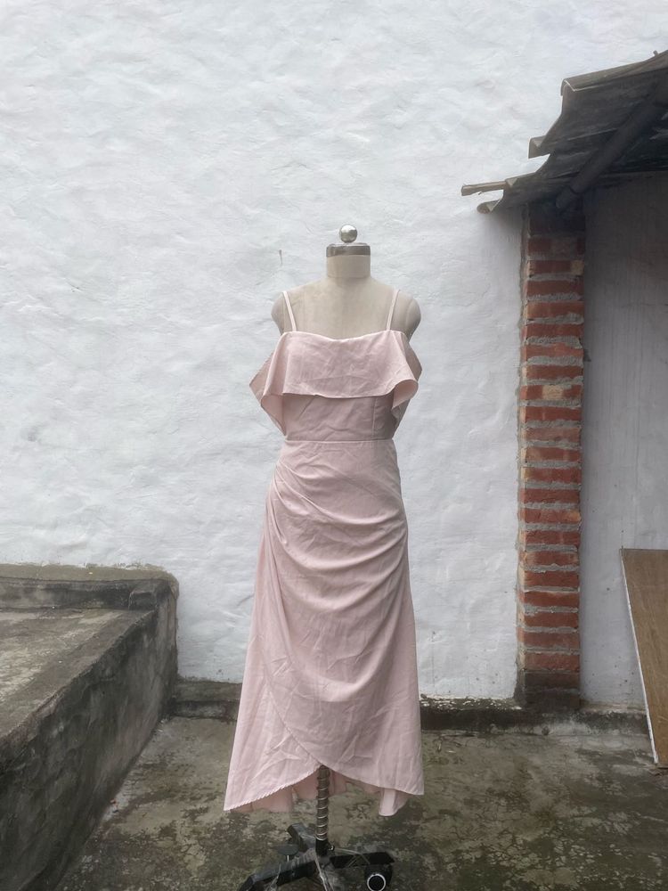 Blush Pink Ruffle Cold Shoulder Dress