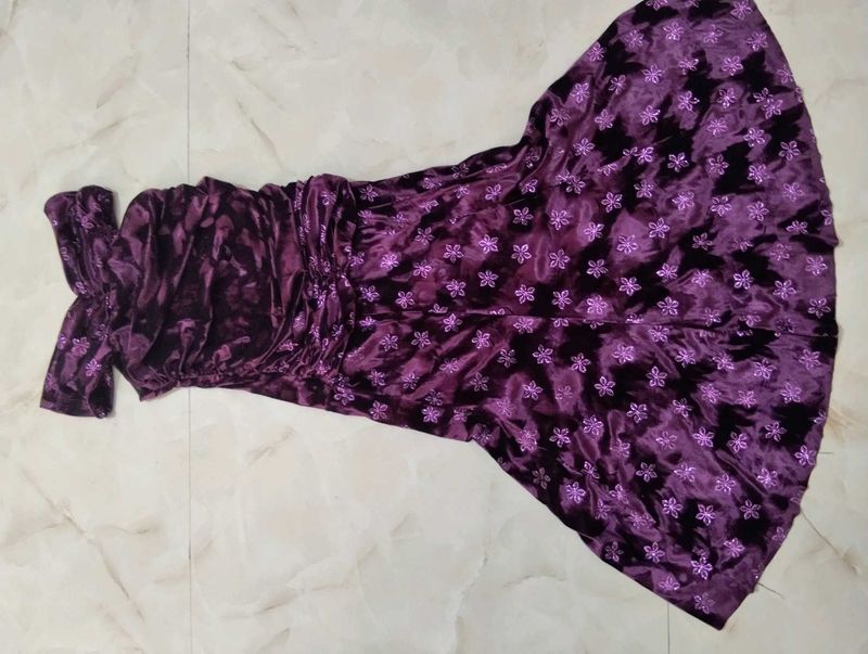 Elegant Purple Velvet Floral Dress