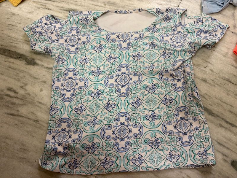 Boho Tile Print Cold Shoulder Top