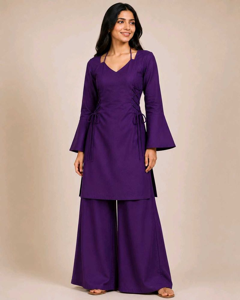 Elegant Purple Kurta Set with Flared Sleeves