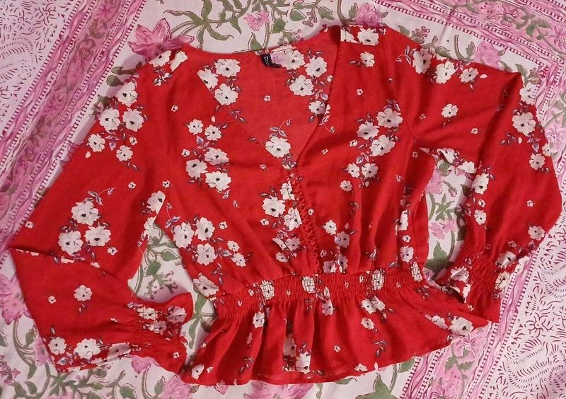 Red Floral Peplum Blouse