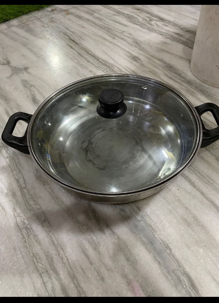 Induction Based Kadhai Stainless With Glass Cover